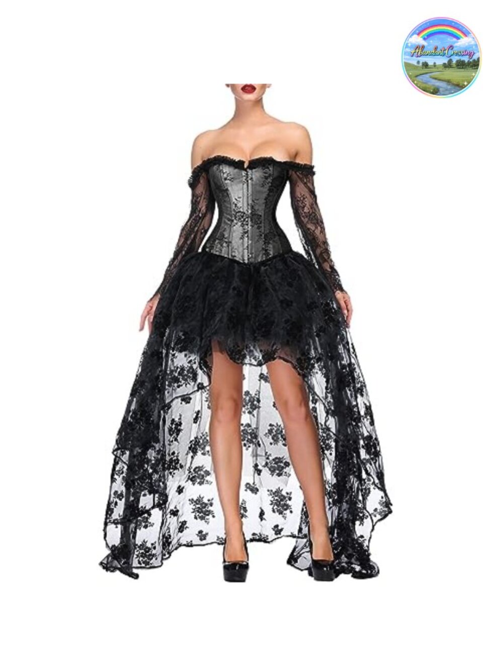 Steampunk Victorian Corset High Low Skirt Set Off Shoulder Costume